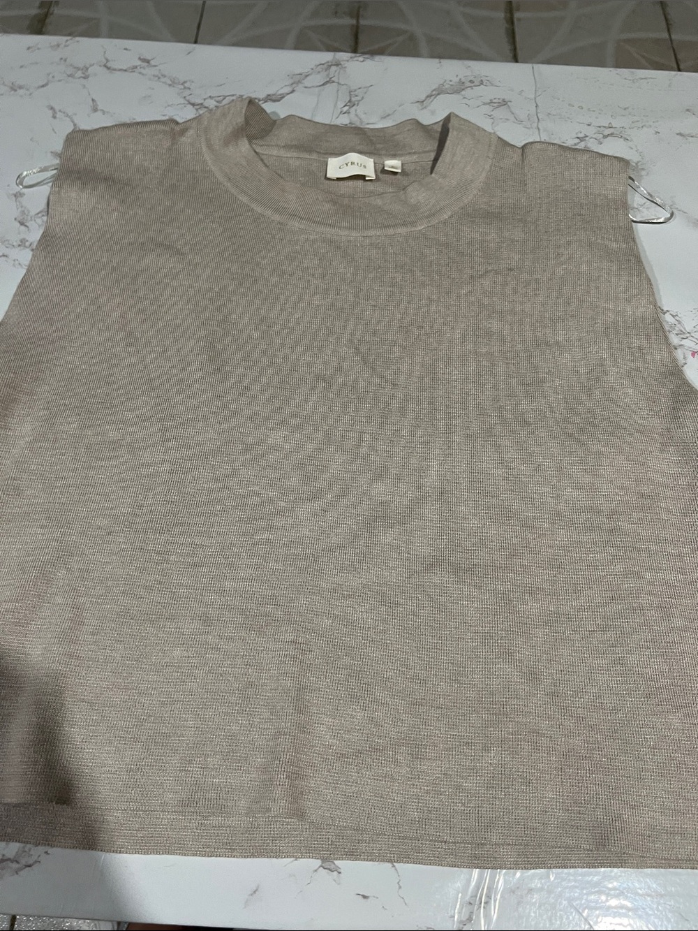 Cyrus Ribbed Knit Crewneck Tank in Light Taupe